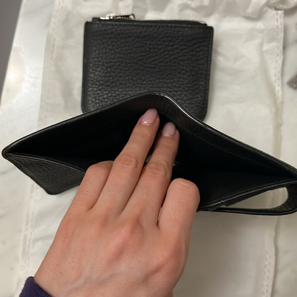 👛 All Saints - Black Pebbled Leather Compact Wallet with Detachable Coin Purse - Picture 6 of 7